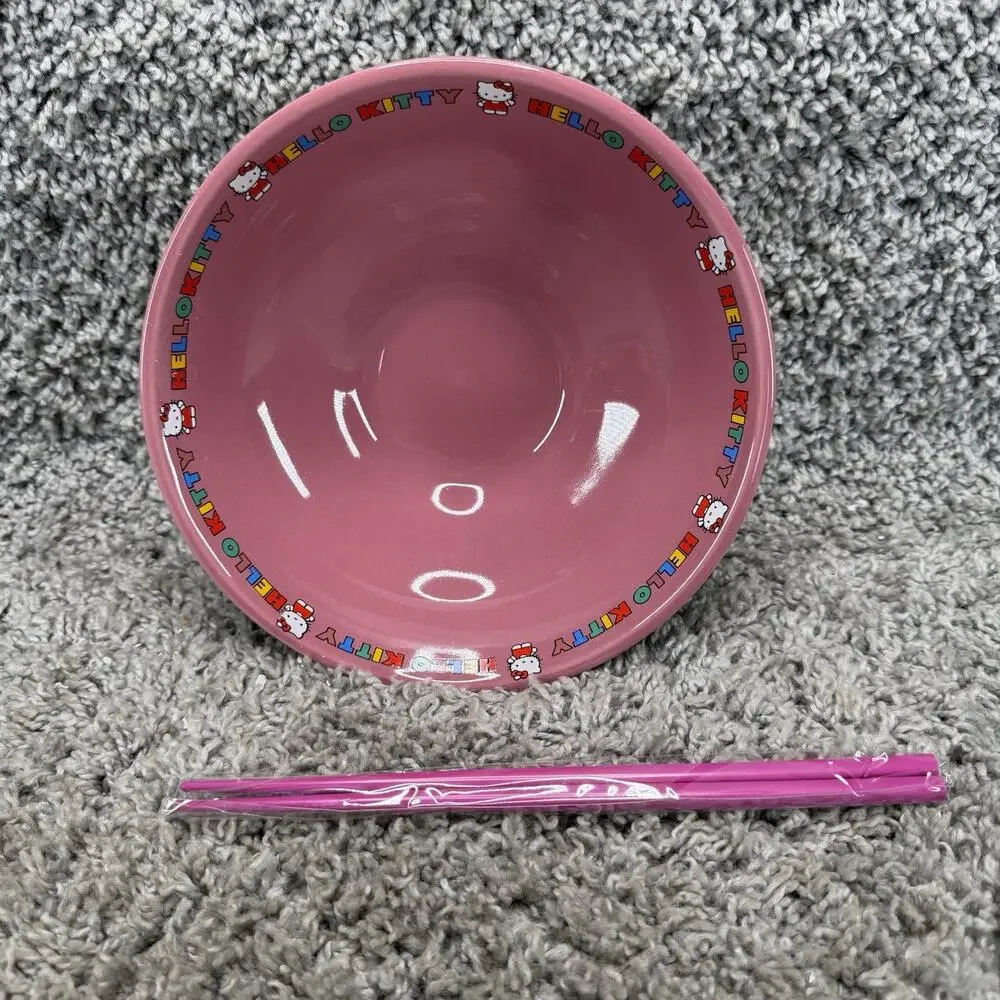 Sanrio Hello Kitty Polka Dot Wide 30 Oz Ramen Bowl with Chopsticks New